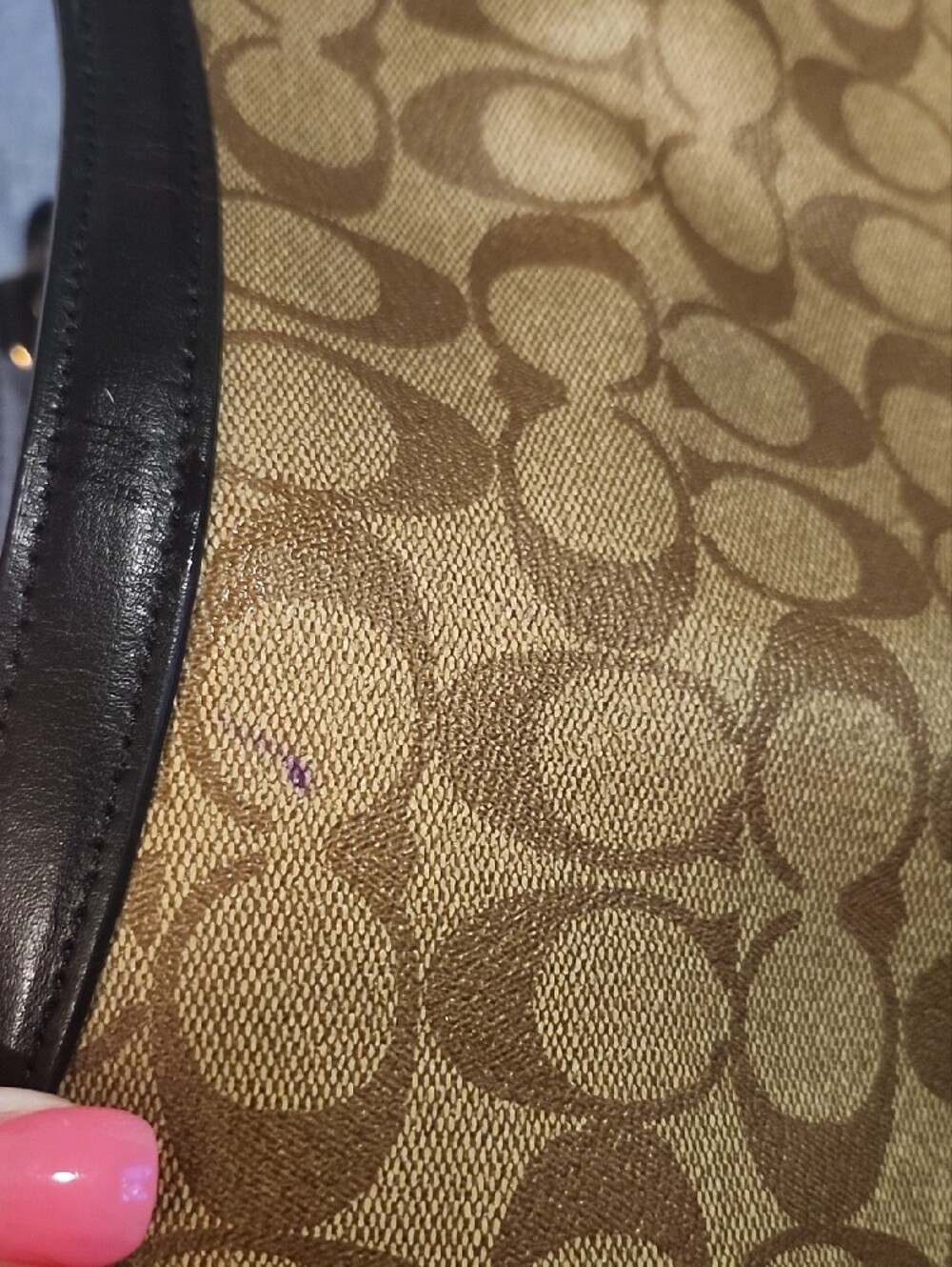 Coach Brown Signature Canvas Shoulder Bag with Black Trim - Picture 5 of 7